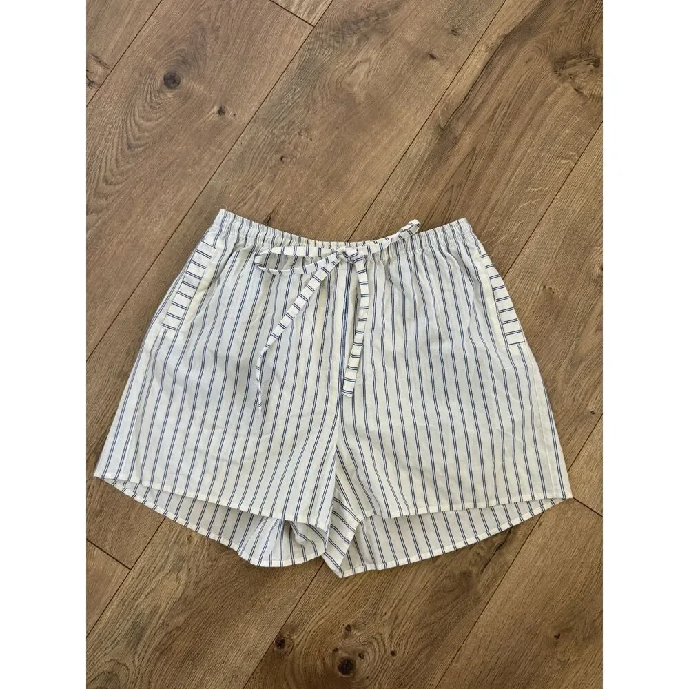 STATESIDE S nwot Anthropologie cotton pinstripe blue stripe boxer short natural